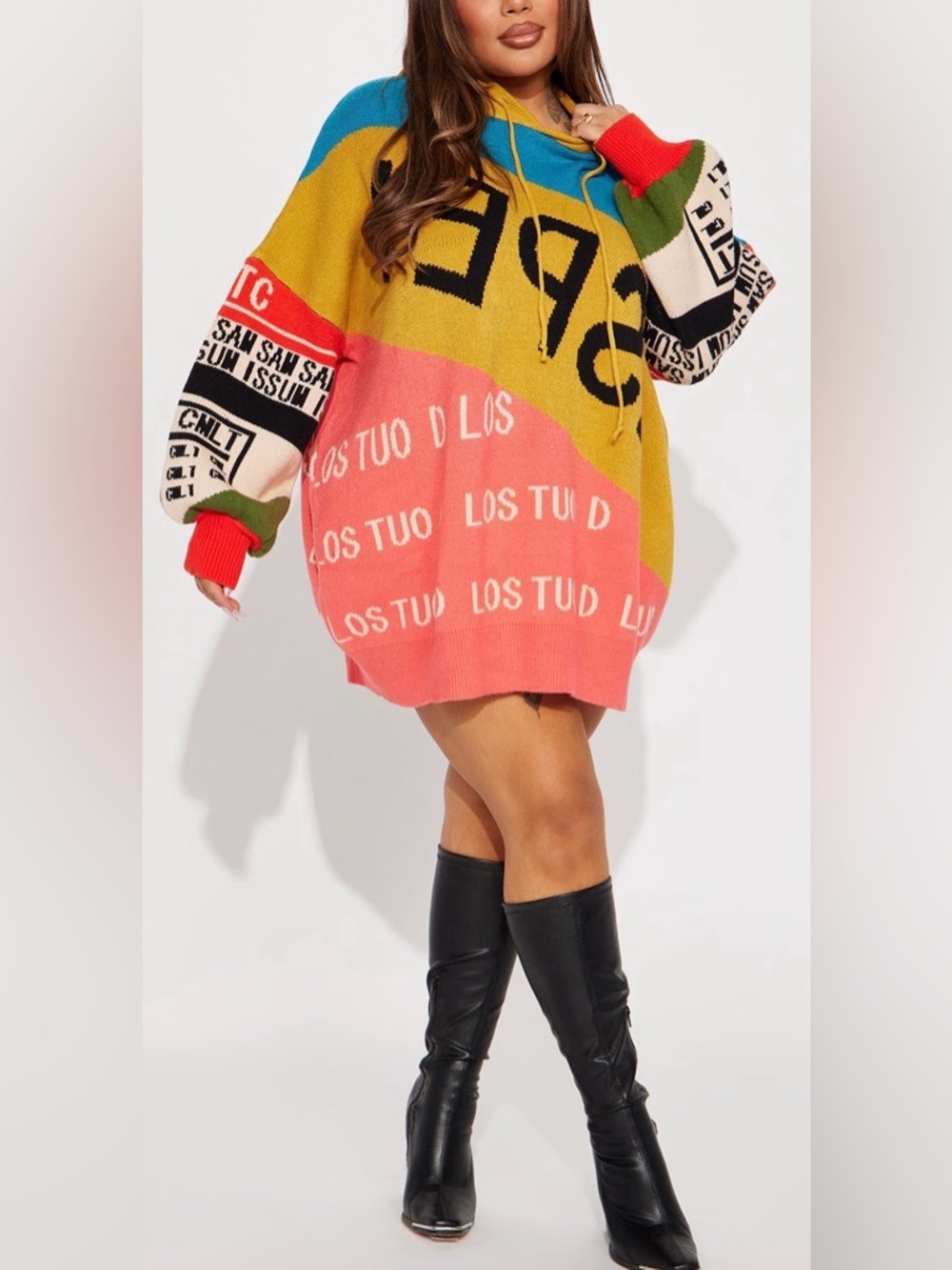 Womens hooded multi color sweater dress by Fashion Nova. NWT